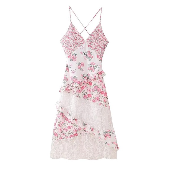 Cottage Floral Lace Trim Dress - Picture 4 of 5